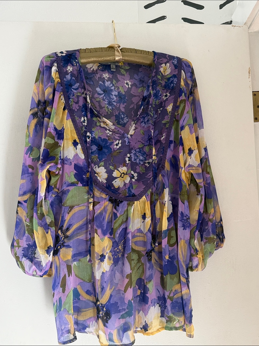 Fig & Caper Purple Floral Boho Peasant Blouse/Tunic